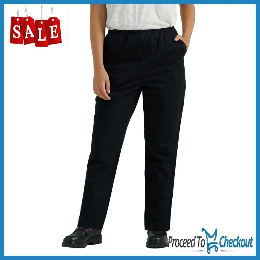 Women's Cotton Pull-On Pants with Elastic Waist, Straight Fit